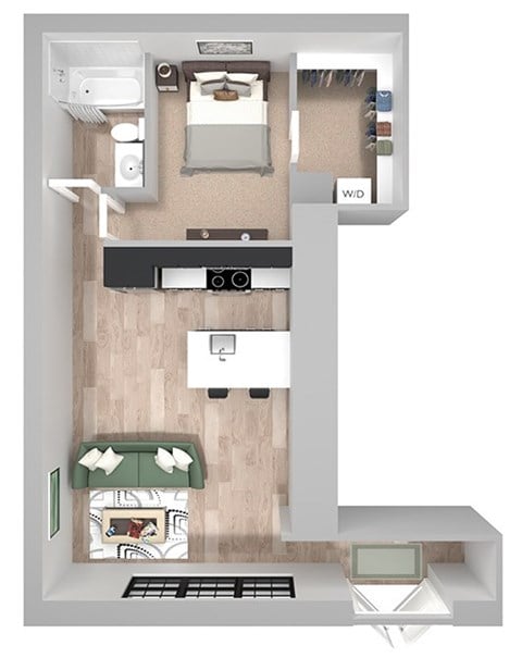 Floor plan for 1 bed, 1 bath, 675 sqft